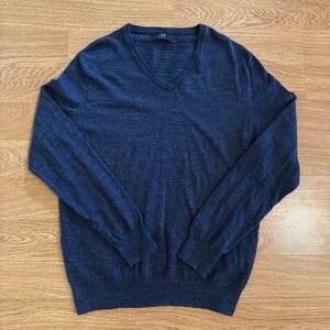 J.Crew V-Neck Sweater Men's Large Blue‎ 100% Cotton Pullover Stretch Preppy